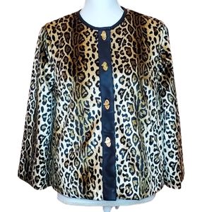 Jaclyn Smith Brown Faux Fur Cheetah Leopard Print Toggle Button Jacket Size M